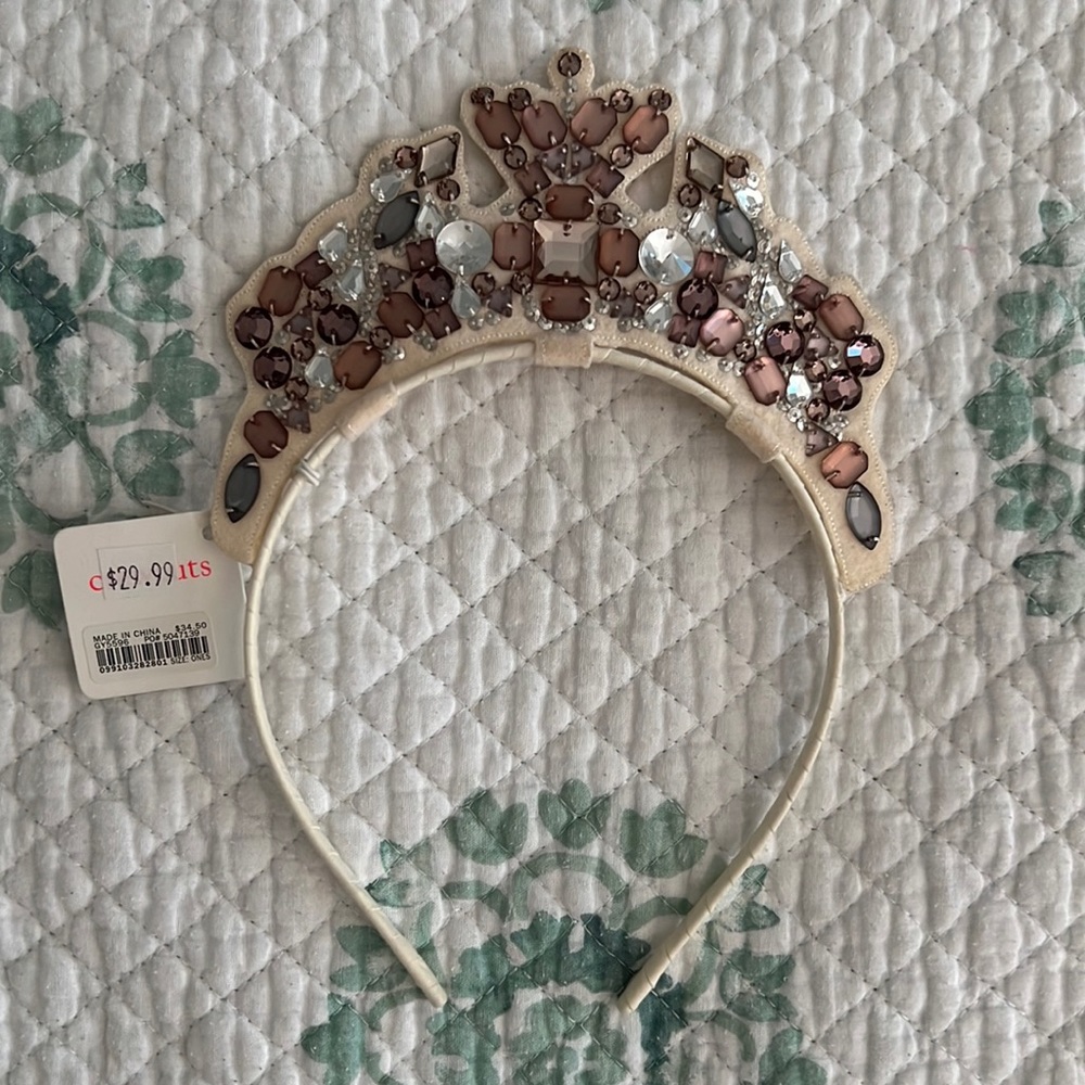 NWT Crewcuts Birthday Tiara Headband (Pink and Silver Threaded Gem Rhinestones)